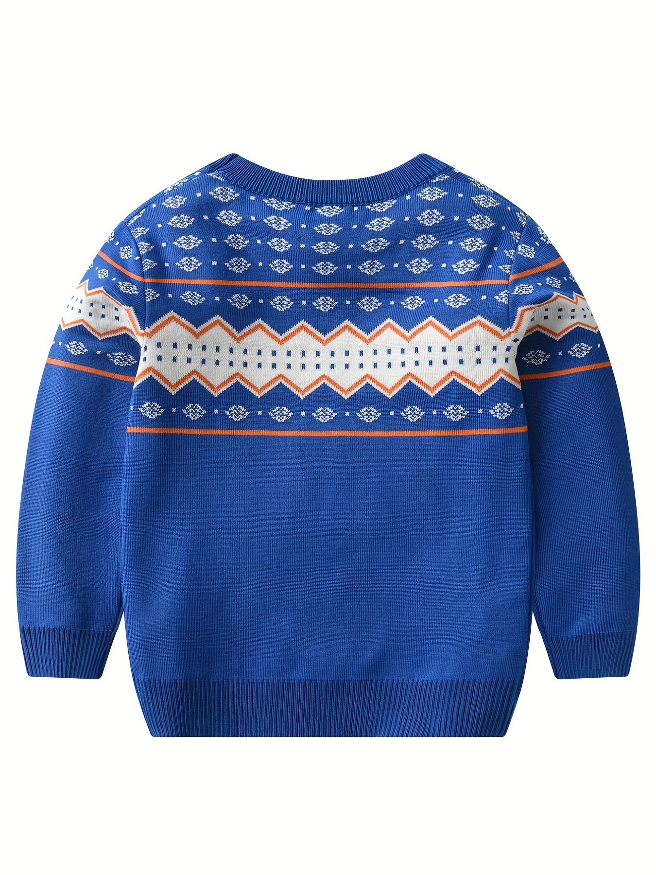 Boys Geometric Pattern Sweater Round Neck Long Sleeve - Temu