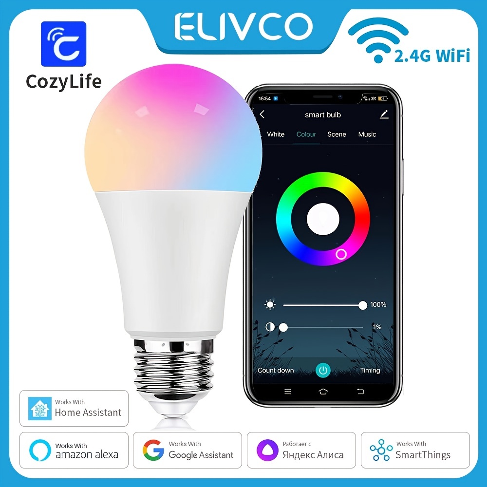 Ampoule Connectée, LED Intelligente Compatible avec Apple HomeKit, Siri,  Alexa, Google Home et SmartThings, E27 2700K-6500K RGBCW Ampoule Wi-Fi  Dimmable Multicolore (1) 
