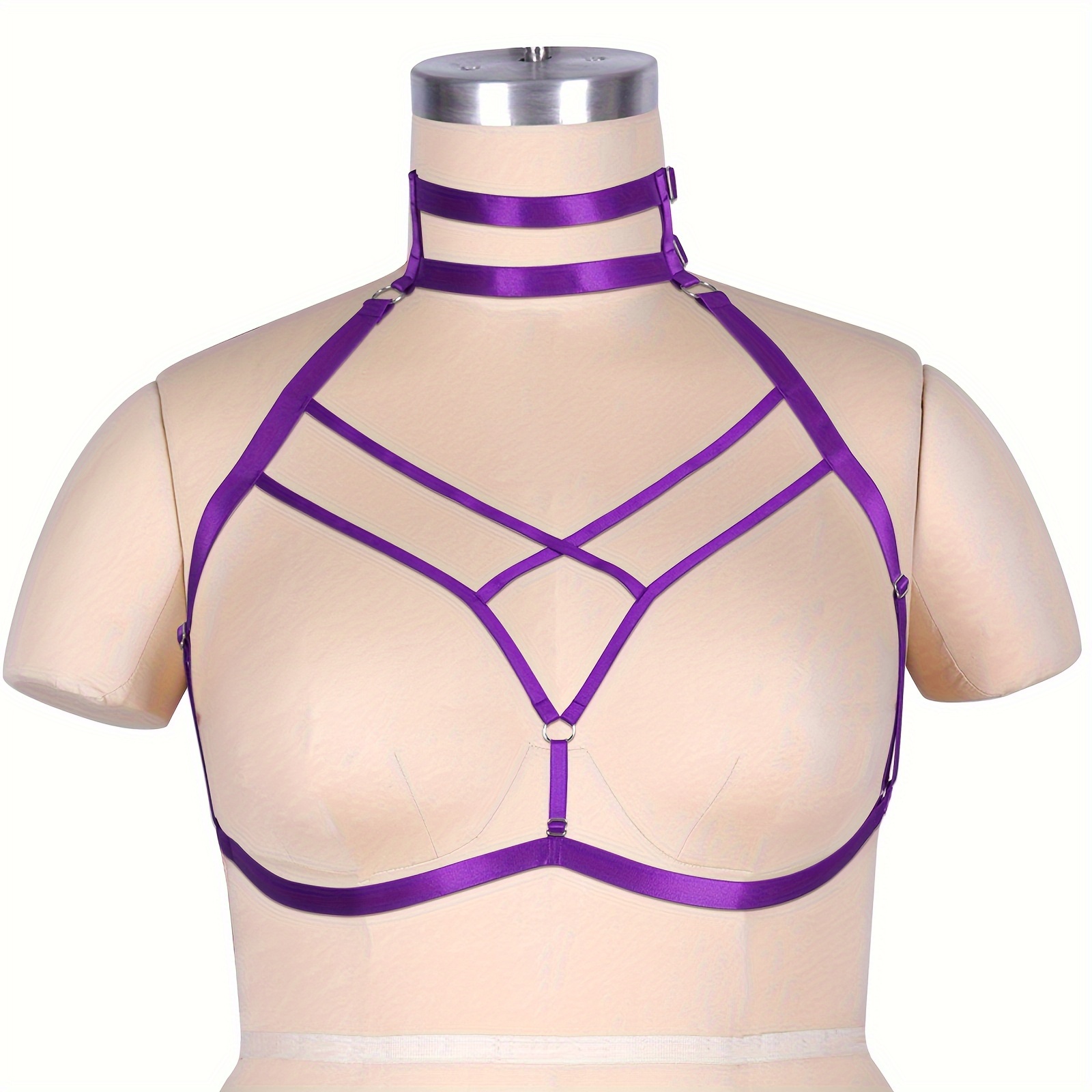 Punk Green PU Leather Chest Bra Cage Suspenders Neck Waist Harness
