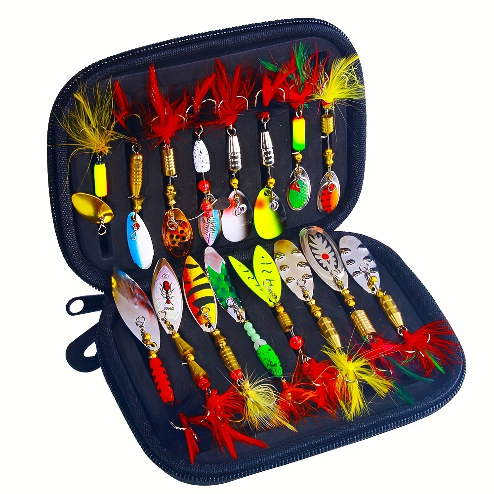 

16pcs Fishing Spinnerbait Set With Storage Bag, Spoon Lure For Bass Trout, Outdoor Fishing Tackle