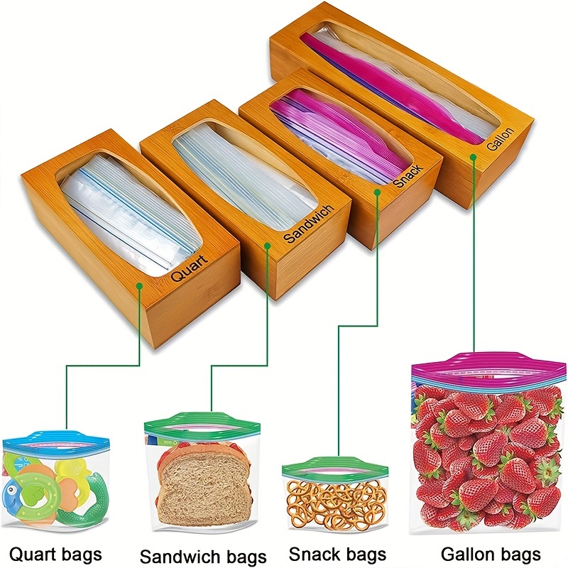 Ziplock Bag Organizer, Pantry Storage Bag Organizer For Kitchen Drawer,  Natural Bamboo Organizer Compatible, Solimo, Glad, Hefty For Gallon, Quart,  Sandwich, And Snack Variety Size Bag, Kitchen Accessories - Temu