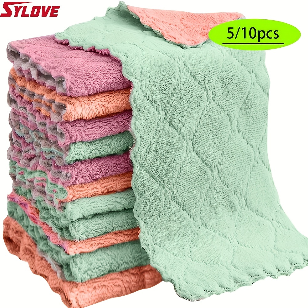 6pcs Soft Absorbent Dish Towels Washclothes Quick Drying Dish Rags Reusable  coral fleece hand towel Home Kitchen Cleaning Cloths - AliExpress