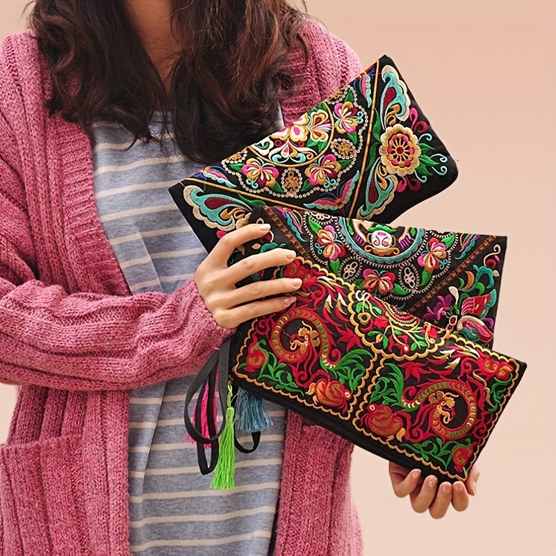 bohemian embroidered clutch purse women boho style wristlet Temu