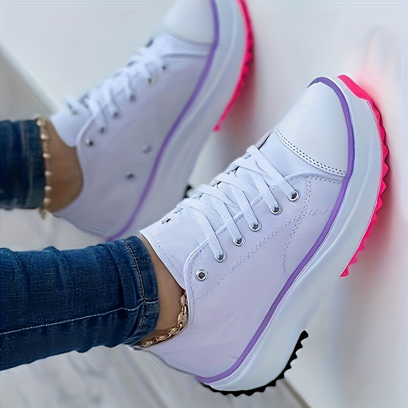 Double Laced White & Blue Sneakers, High Contrast Low Top Skate Shoes, Women's  Footwear - Temu
