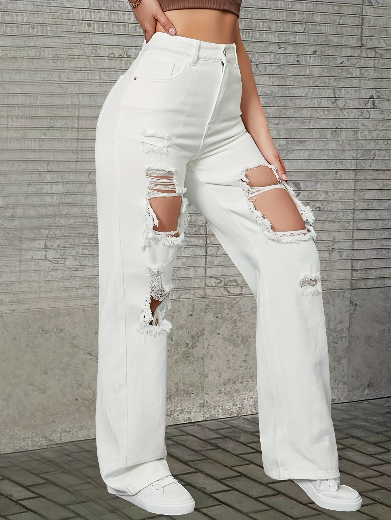 White High Rise Wide Leg Baggy Jeans - RippedJeans® Official Site