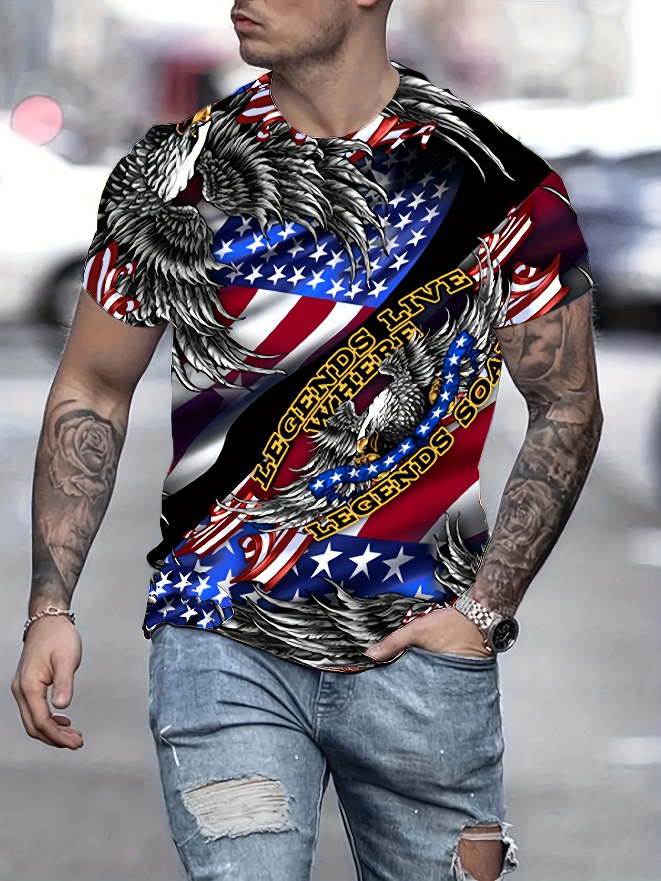 American Flag Eagle 3d Digital Pattern Print Graphic Men's T - Temu