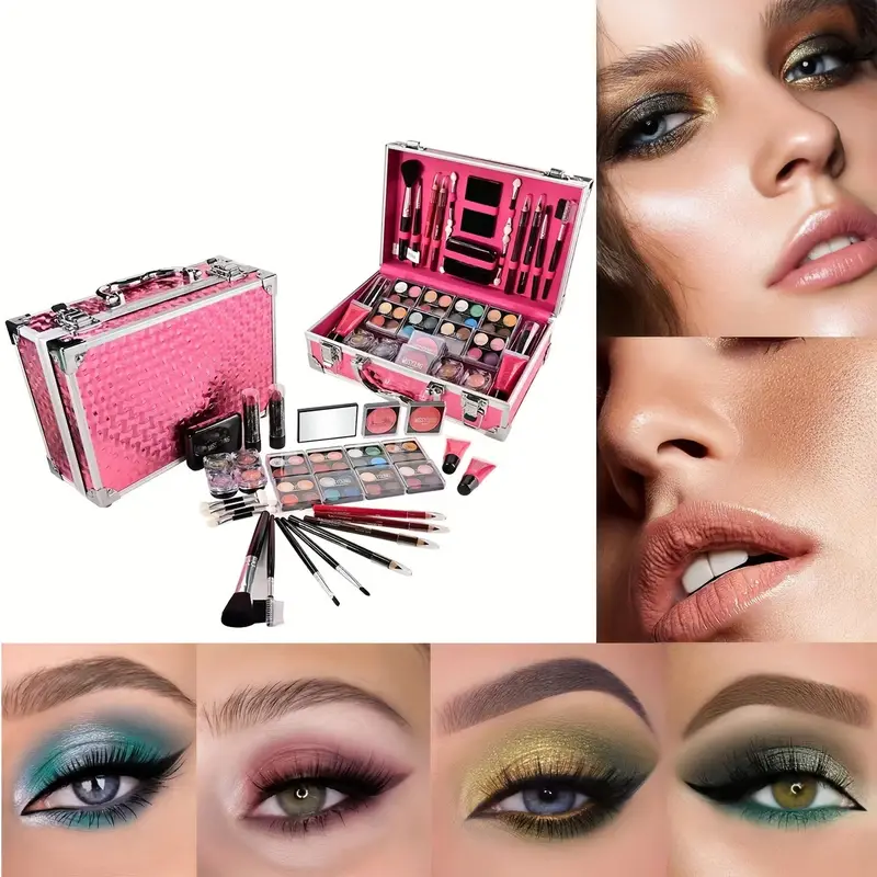 Portable Mini Makeup Kit, Multifunctional Cosmetics Case Eyeshadow Palette  Blush Solid Lip Gloss Contour Powder Eyeliner Mascara Eye Pencil With Brush