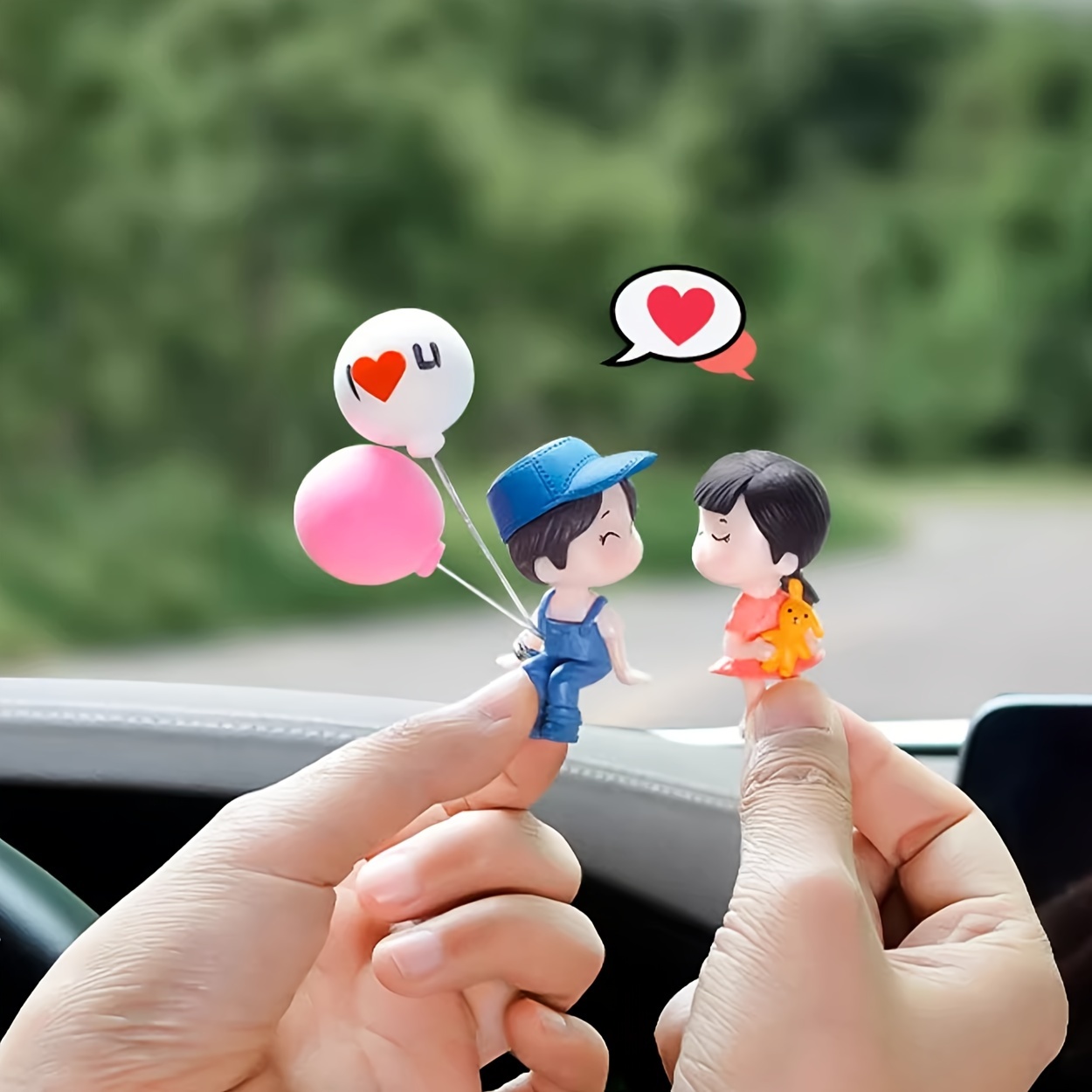 Decoración del coche Parejas de dibujos animados lindas Figuras de adorno  de globos Accesorios para el tablero interior del automóvil para automóviles