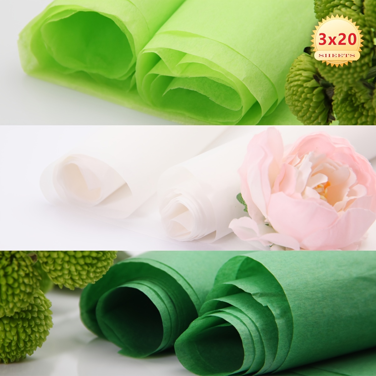 Wrapping a small bouquet with 2 sheets of tissue paper
