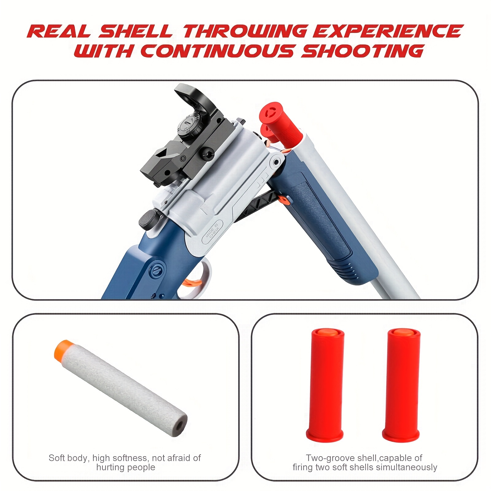 Double Barrel Shotgun Shell Ejecting Toy Nerf Gun Soft Bullet Toy