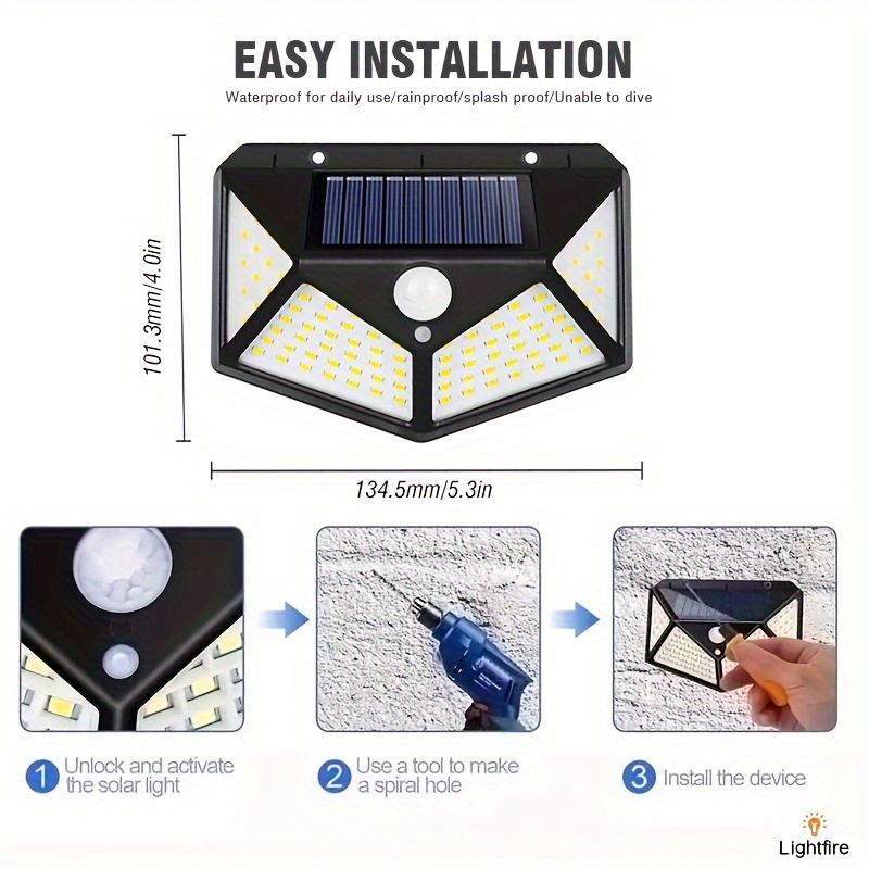 1/2/4pcs 100leds Luz Solar Jardín Exterior Sensor Movimiento - Temu