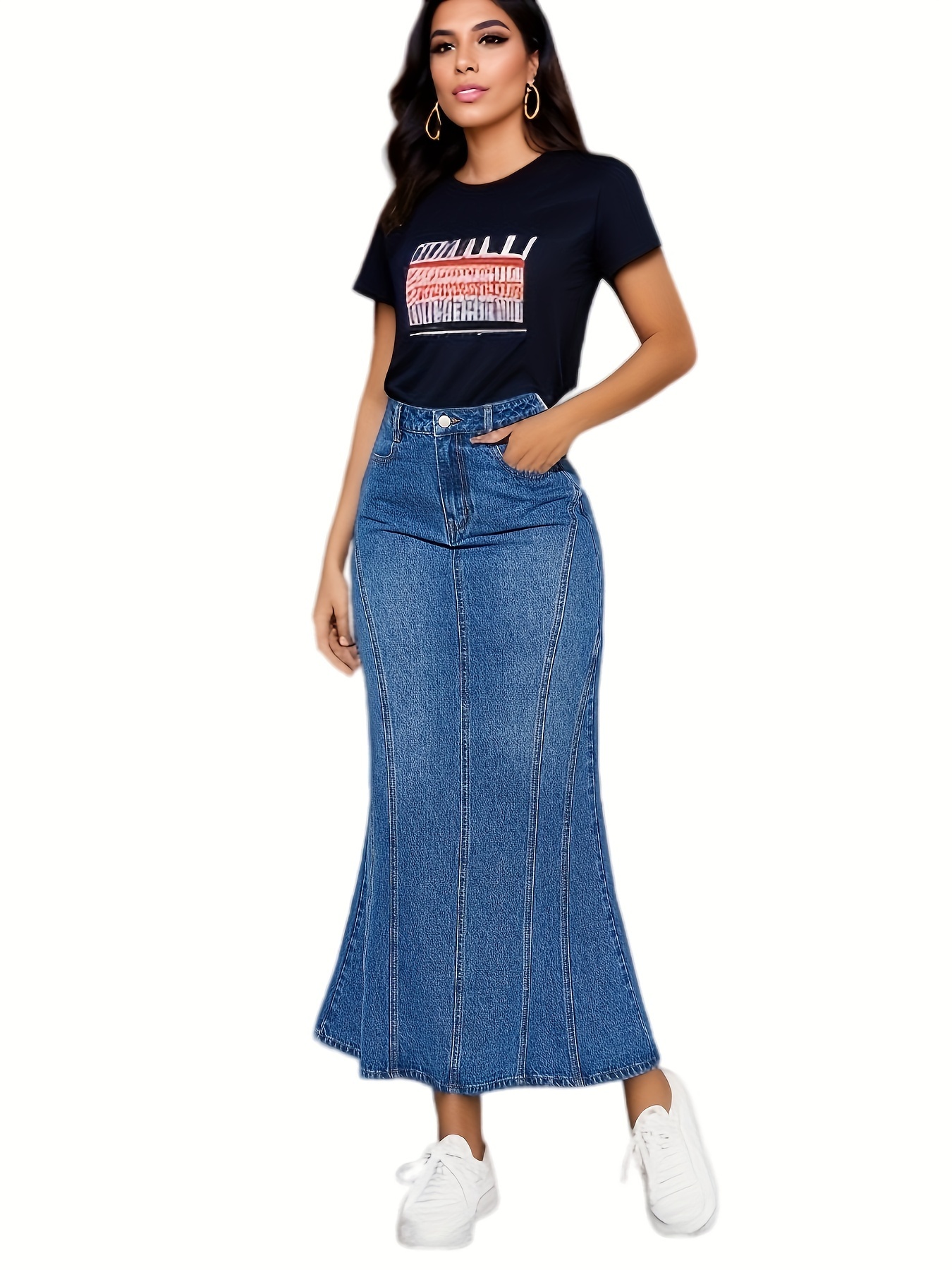 Джинсовые юбки «рыбий хвост» с высокой талией в стиле пэчворк, винтажные элегантные джинсовые юбки средней эластичности, женская джинсовая одежда
