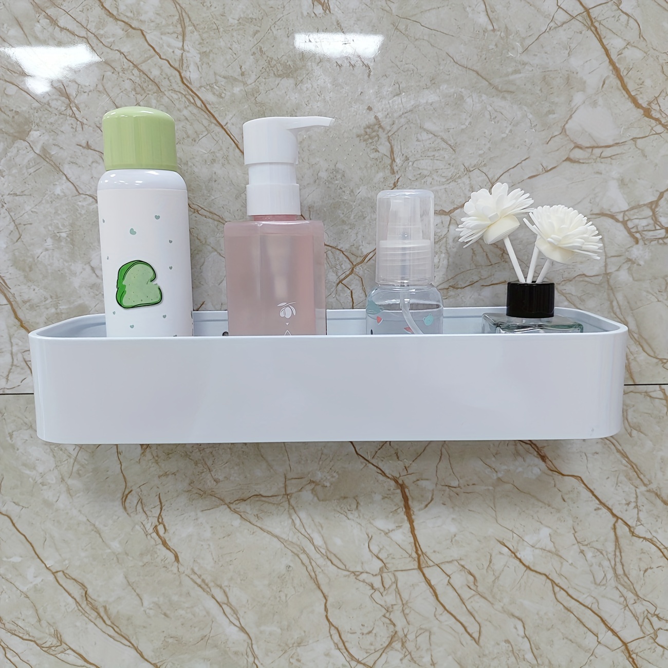Matte Black Shower Pole Tray Storage Shelf Rack ABS Bathroom Shower Gel  Shampoo Holder With Shower