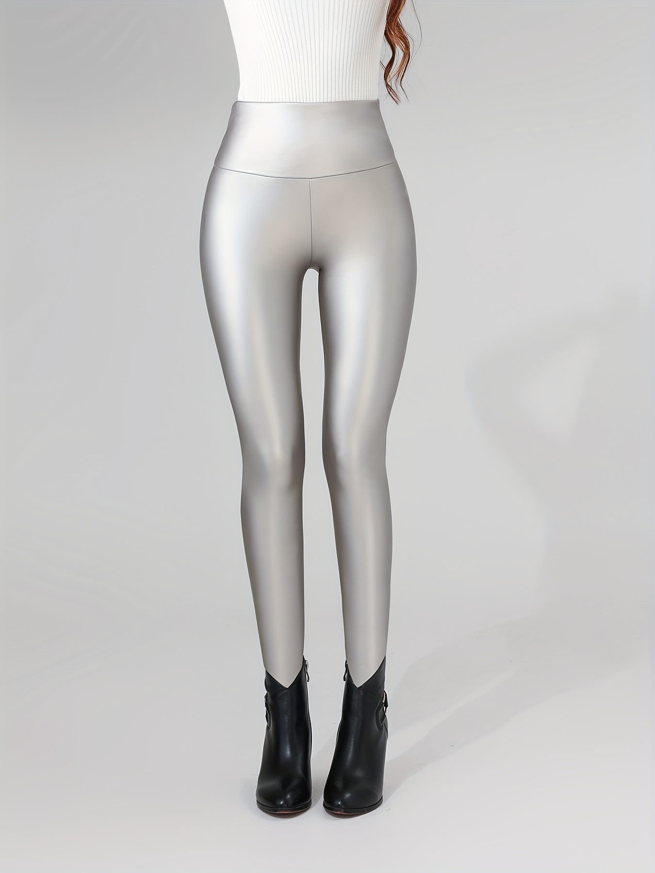 Thermal PU Leggings Warm Fleece Lined Solid Brushed for Casual Stretchy  Faux Leather Legging High Waisted ouc1685