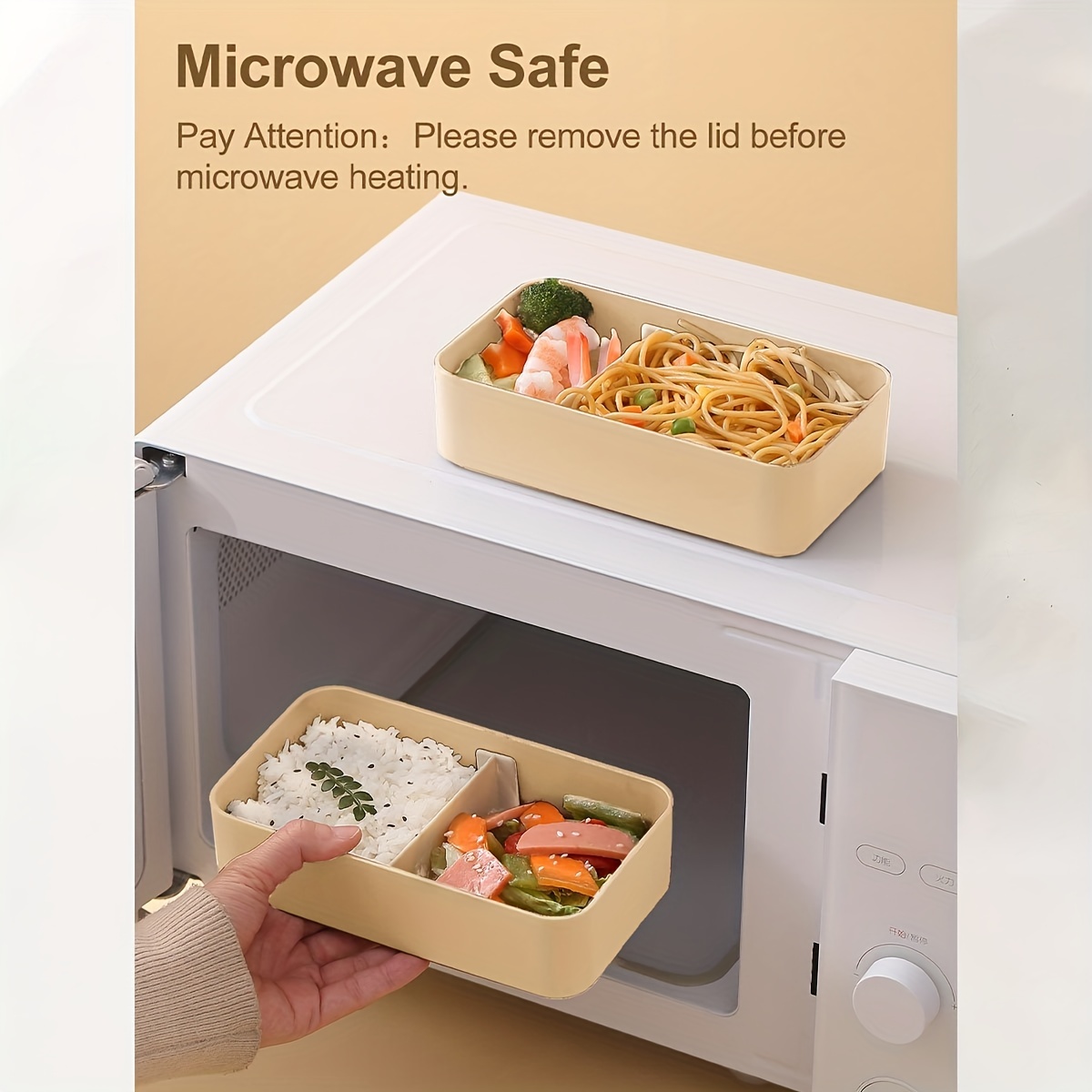 1440ml Microwavable Plastic Bento Lunch Box With Bag, Sauce