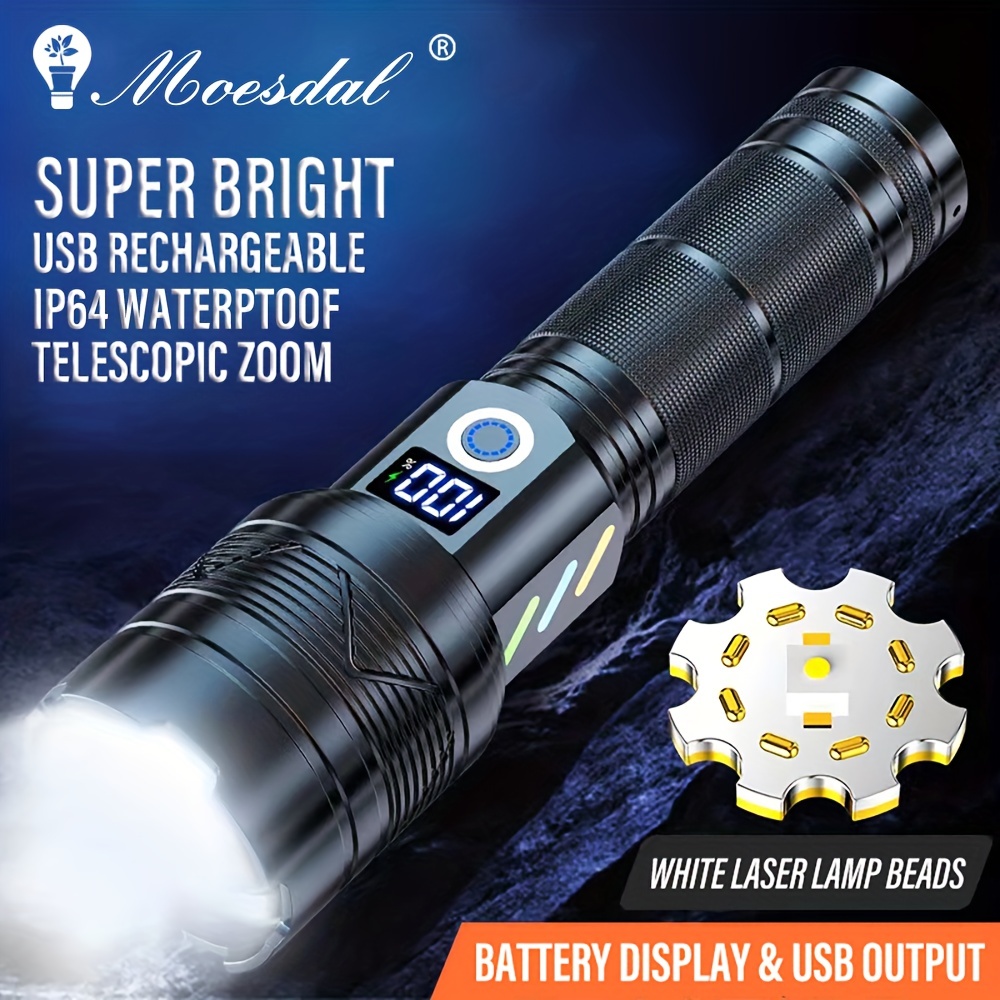 High Power Led Flashlight, Waterproof Zoom Torch, Usb Rechargeable With  26650 Battery Lights, With Power Display Screen, Lighting Modes Flashlight,  Suitable For Night Cycling Hiking Hunting Temu Australia