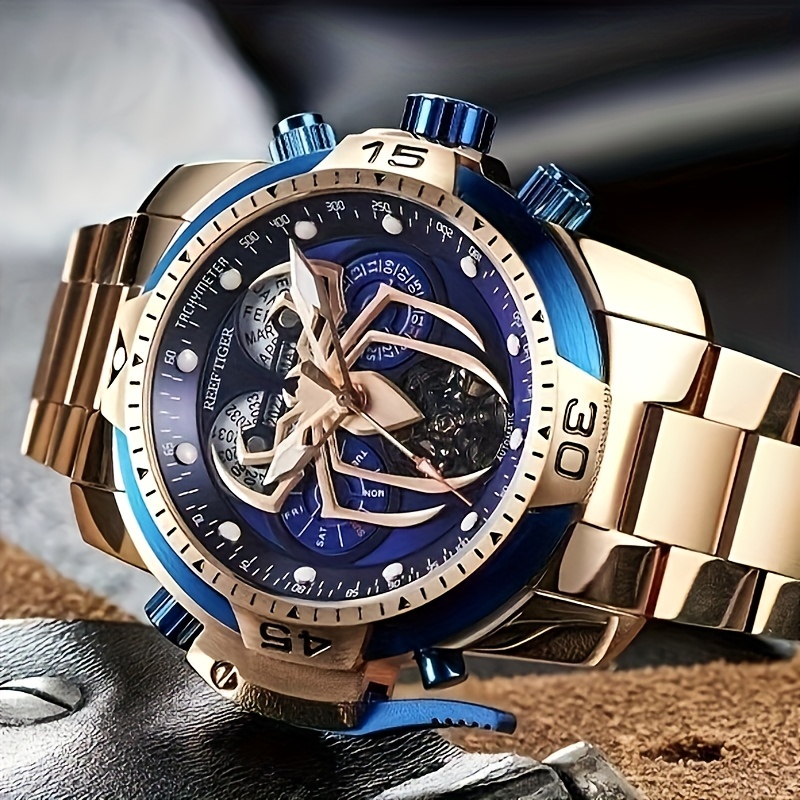 REEF TIGER メンズ 機械式時計 ファッション スパイダー 防水 自動巻き腕時計