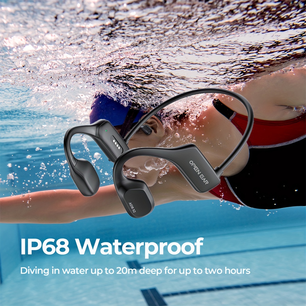Écouteur Bluetooth sans fil, casque de natation étanche IPX8