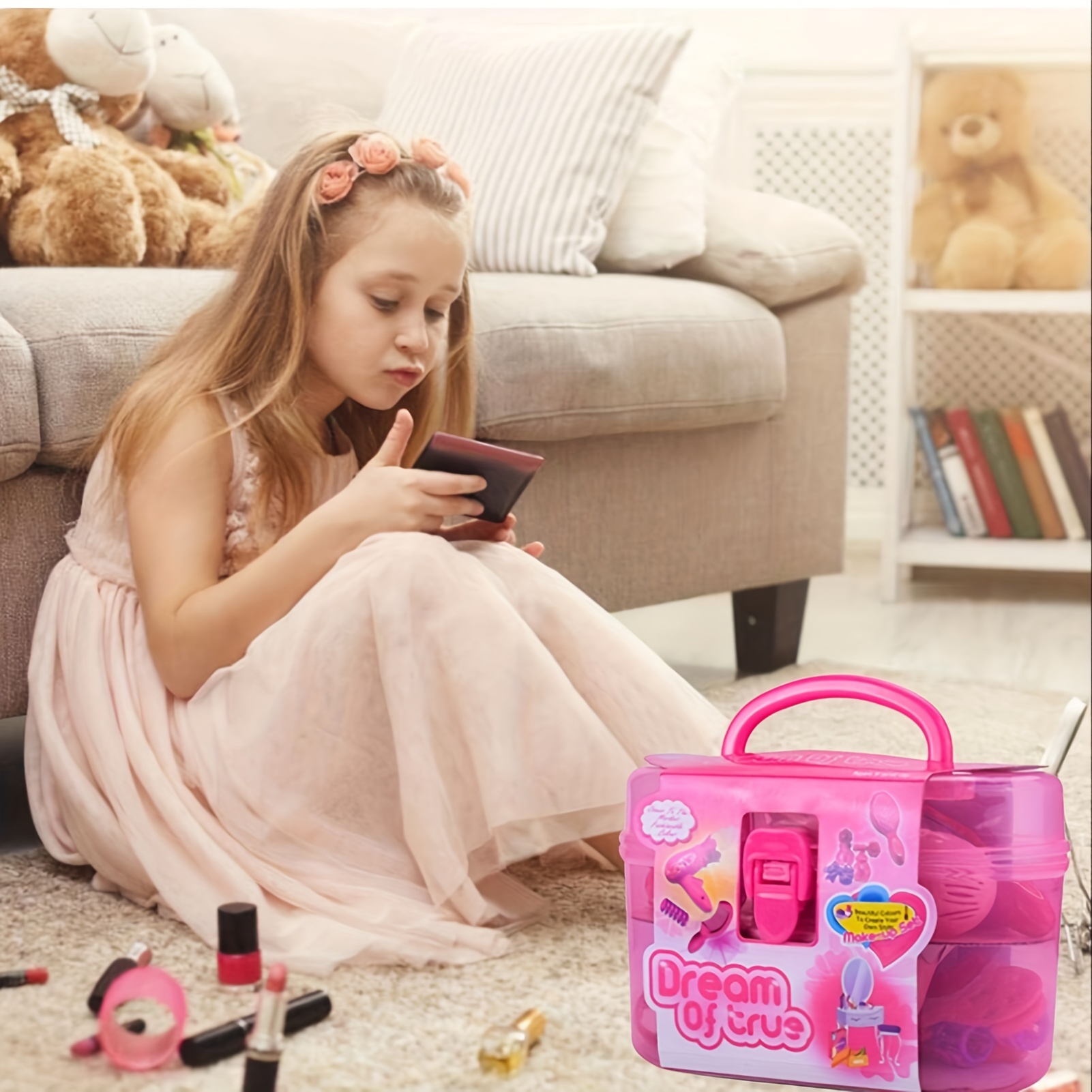 Kids Makeup & Wig Set with Hair Dryer & Mirror