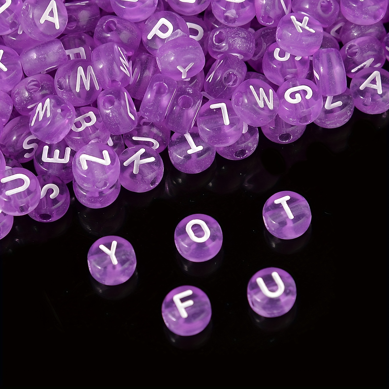 

500pcs Transparent Purple With White Letter Acrylic Beads For Jewelry Making Diy Fashion Bracelet Necklace Other Beaded Decors Handmade Craft Supplies