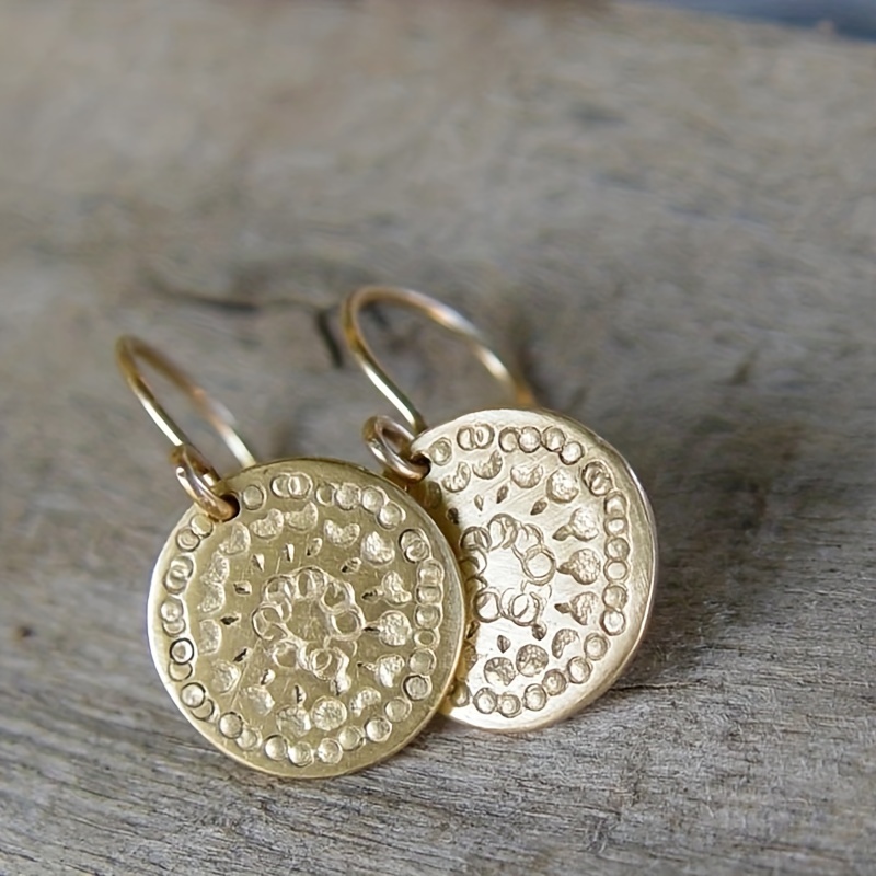 Boho Vintage Flower Pattern Round Hook Earrings Gift For Women