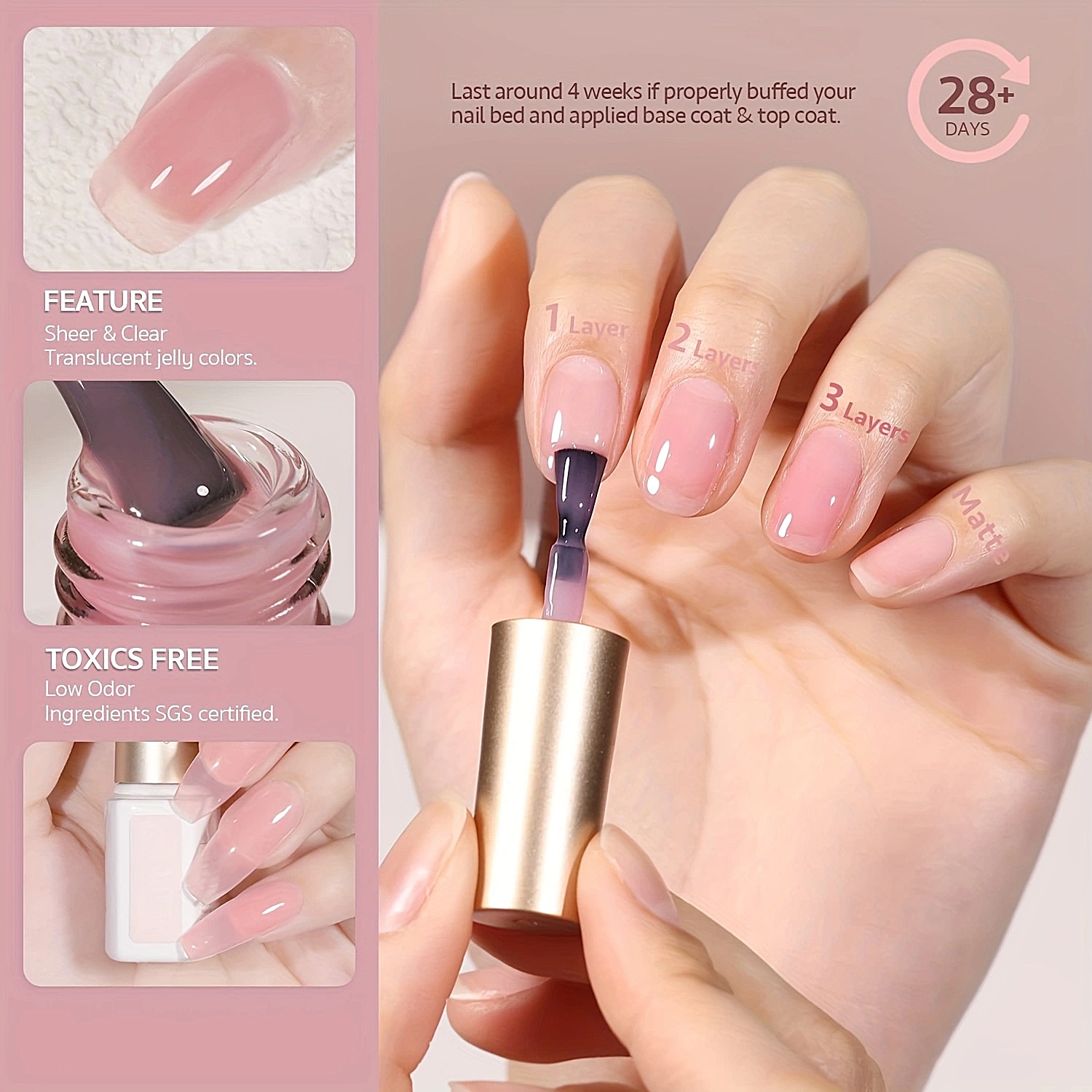 Jelly Nude Pink 15ML Gel Nail Polish Set, 6 Transparent Colors Sheer Gel  Polish Kit Sheer Nude Pink Gel Polish Crystal Transparent Gel Polish Kit  Nail