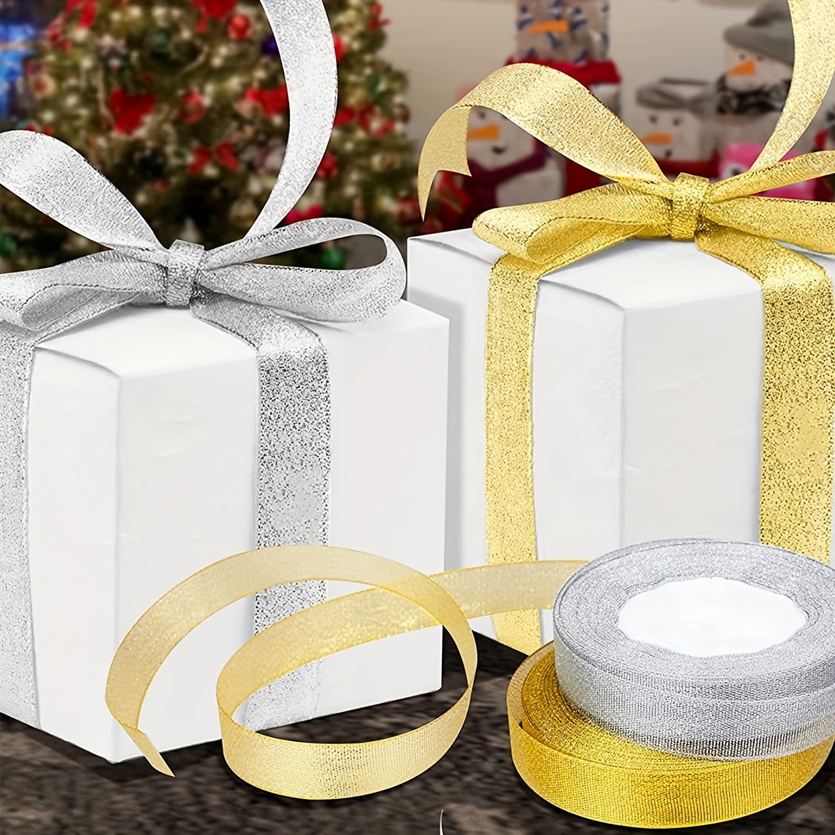  Cinta plateada para envolver regalos, cinta plateada de satén  de 3/8 pulgadas para manualidades, cinta plateada para árbol de Navidad,  cinta gris, envoltura de regalos, globos de invitación, manualidades,  costura, fiesta