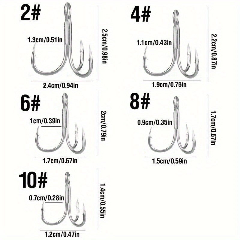 High Carbon Steel Treble Hooks 2#4# 6# 8# 10# Silvery Barbed - Temu
