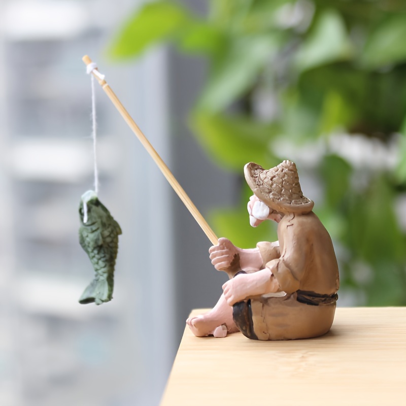 Fisherman Ornament Resin Statue Art Craft Garden Fish Tank - Temu