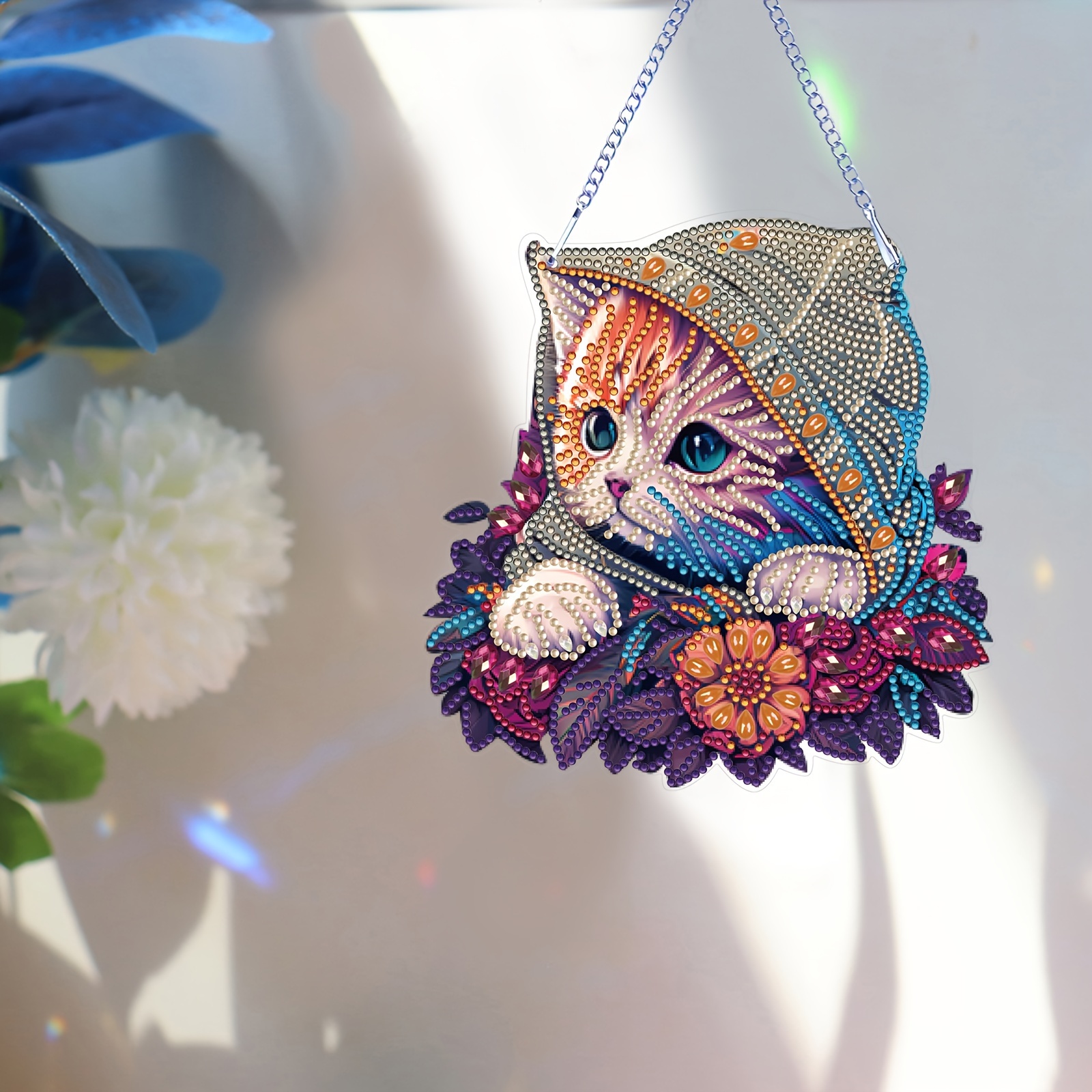 1pc Flower Cat DIY Artificial Diamond Art Special Shape Artificial Diamond,  Diamond Painting For Beginners Home Wall Decor Gift, Holiday Gift