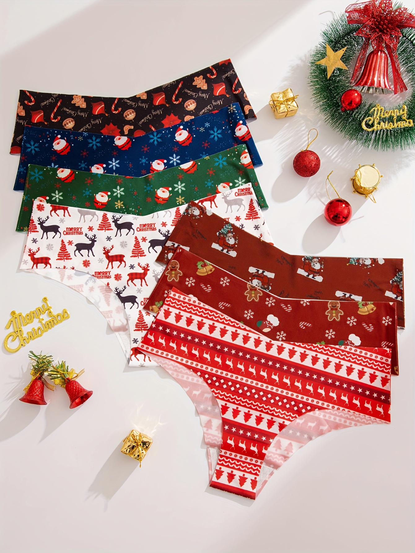 7pcs Christmas Print Briefs, Comfy & Breathable Low Waist Stretchy Panties,  Women's Lingerie & Underwear