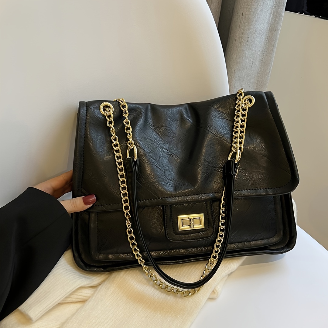 Fashion Black Handbag, Women's Chain Crossbody Bag Stylish Purse with Removable Strap,Temu