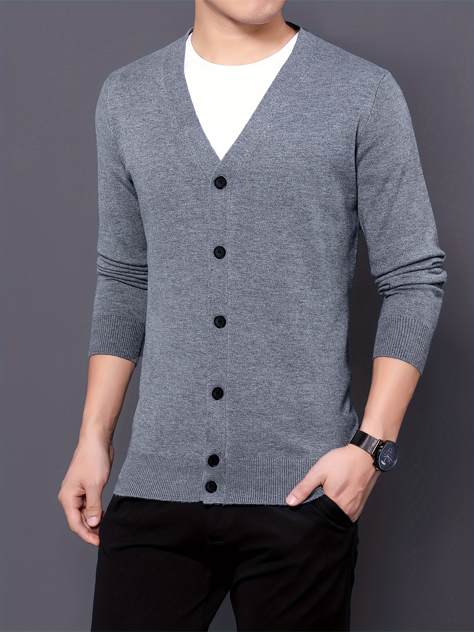 Men's Knitted Vest - Business Casual Button Cardigan Grey Knitted