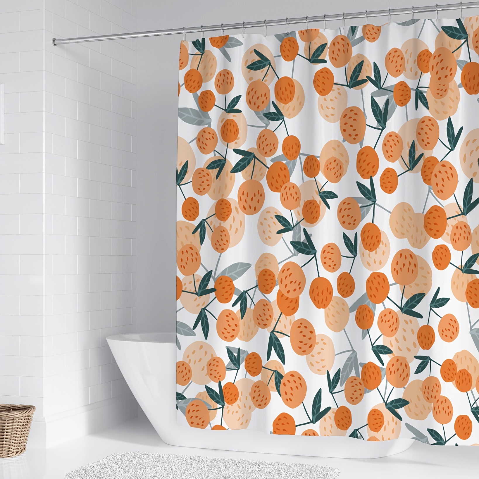 Fruits Pattern Shower Curtain with 12 Hooks 71 71in