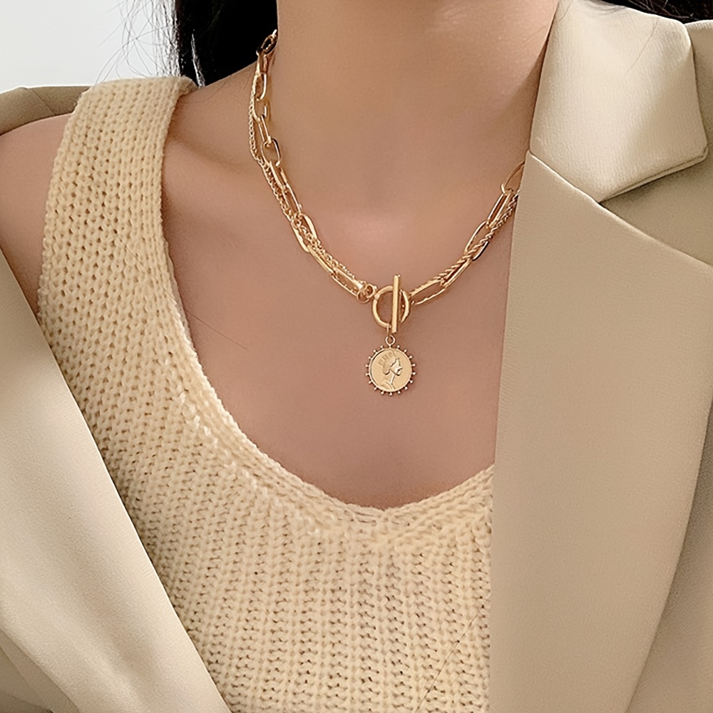 Double Circle Clavicle Chain Thin Chain Necklace Female - Temu