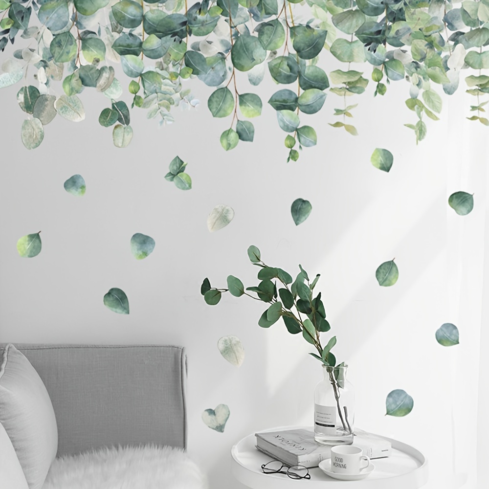Green Hanging Leaf Wall Decals, Removable Fresh Plant Leaves Flower Vines  Wall Stickers, Green Plants Wall Mural, Green Leaves Wall Art Decor For  Kids