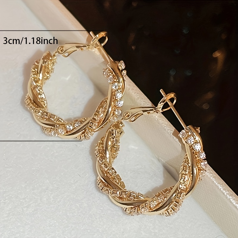 Women's 18K Plated Golden Twist Hoop Earrings with Zircon Decor