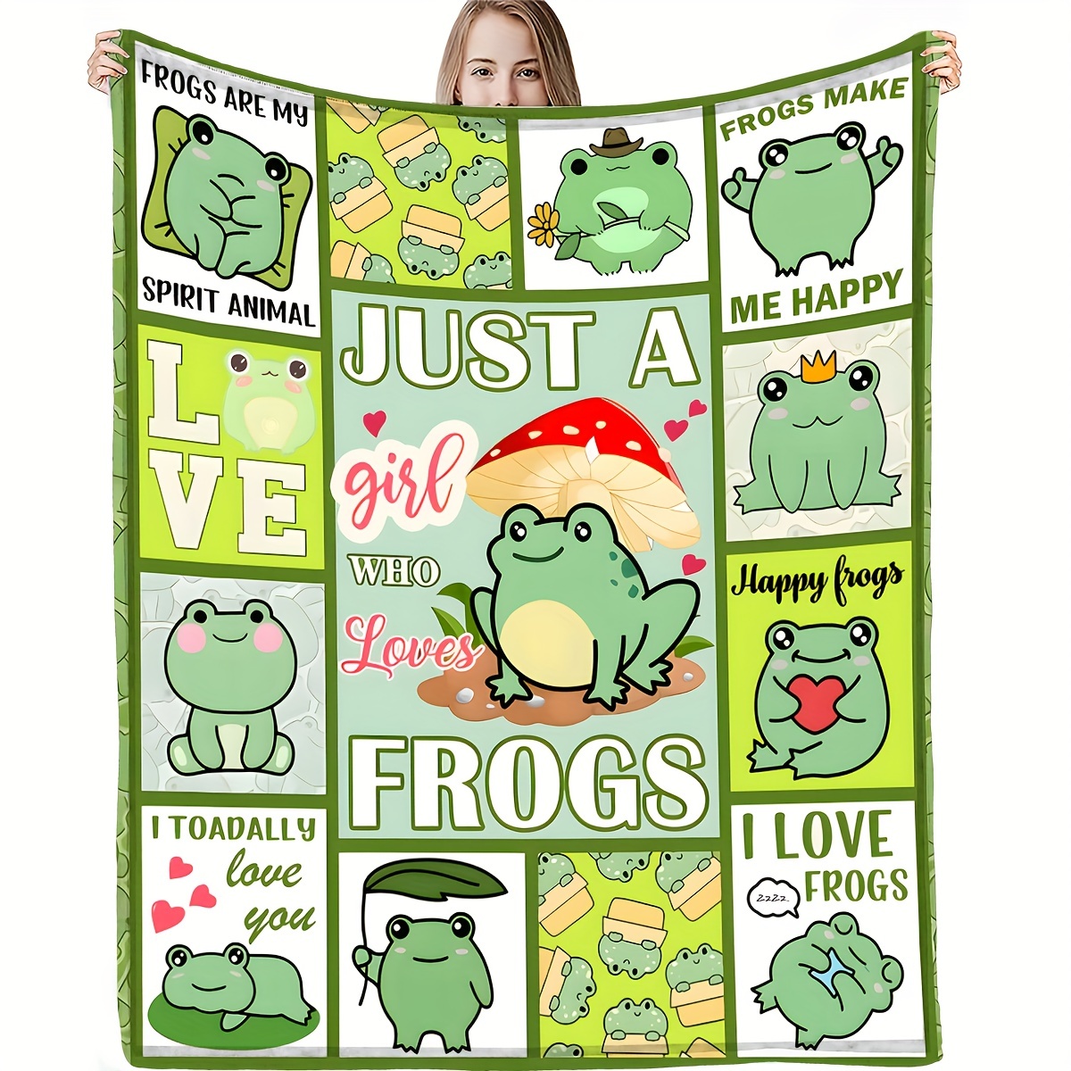 Frog Blanket, Frog Stuff for Girls Quilt, Fleece Sherpa, Frog