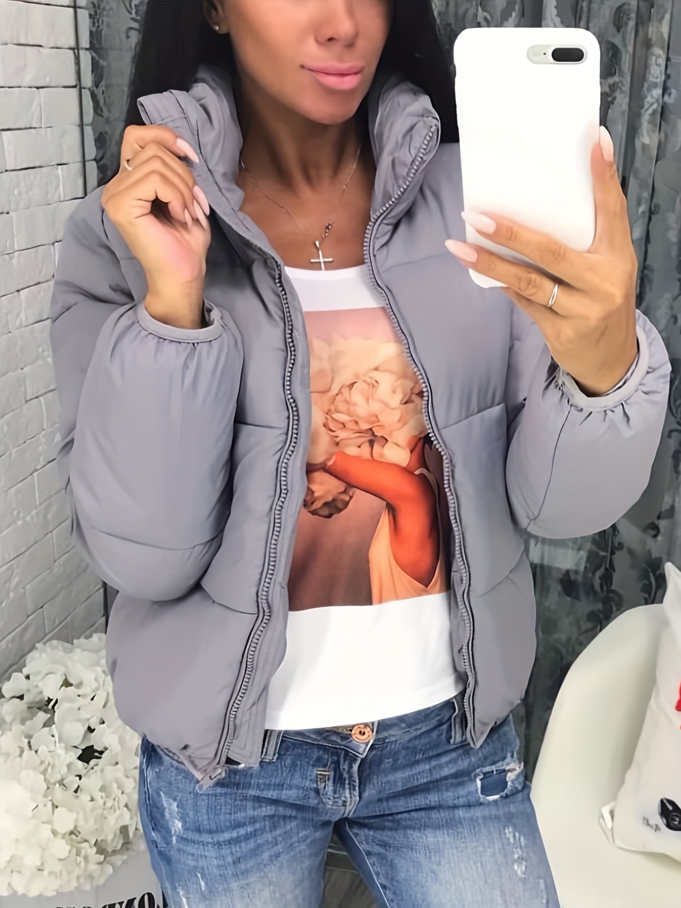 veste matelassée femmes poches obliques col Temu Canada - Main Image