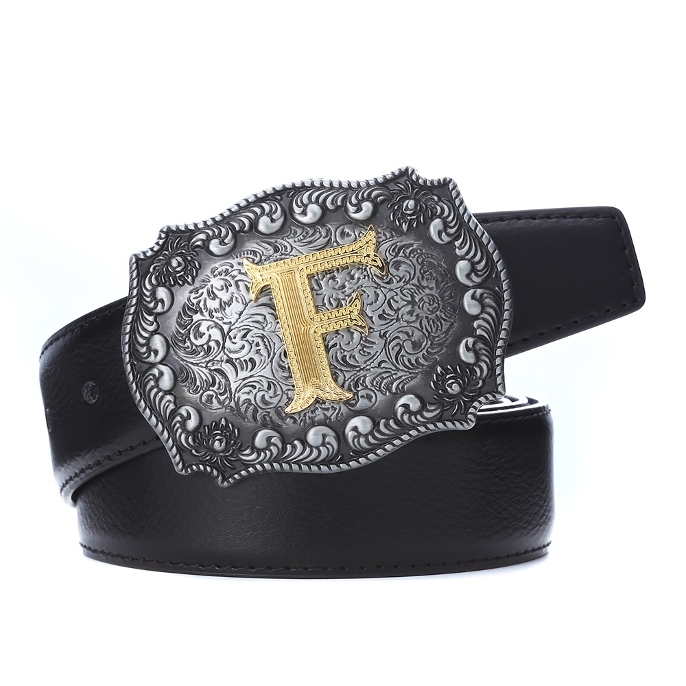 Western Cowboy Letter Pattern Buckle Fibbia Cintura Uomo A - Temu Italy