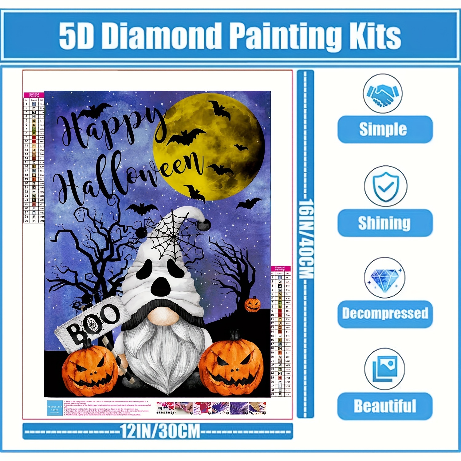  Halloween Diamond Painting Kits,Horror Diamond Painting  Diamond Art,Diamond Painting Kits For Adults,DIY Diamond Art Kits 5D  Diamond Dots,Round Full Drill Diamond For Home Decor Gift-12x16in