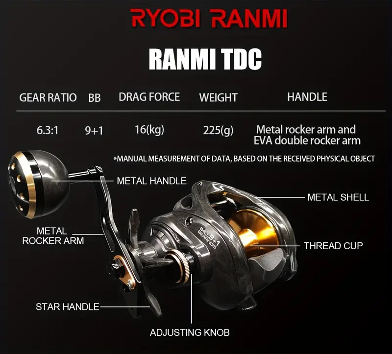 1pc * RANMI Series Baitcasting Reel With 35.27LB Max Drag, Double Handle  6.3:1 Gear Ratio Fishing Reel, Fishing Tackle For Freshwater Saltwater