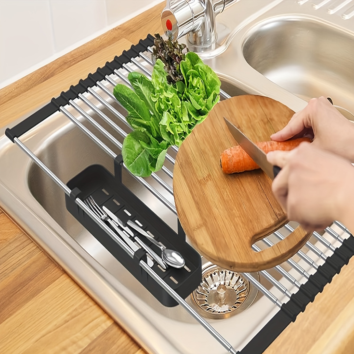 1pc Expandable Roll Up Dish Rack Over The Sink Rolling Up Dish