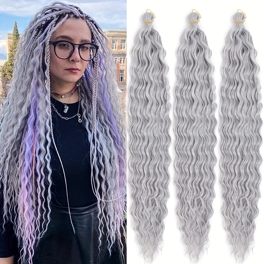 Generic GoGo Curl Crochet Hair Water Wave Grey Synthetic Bohemian