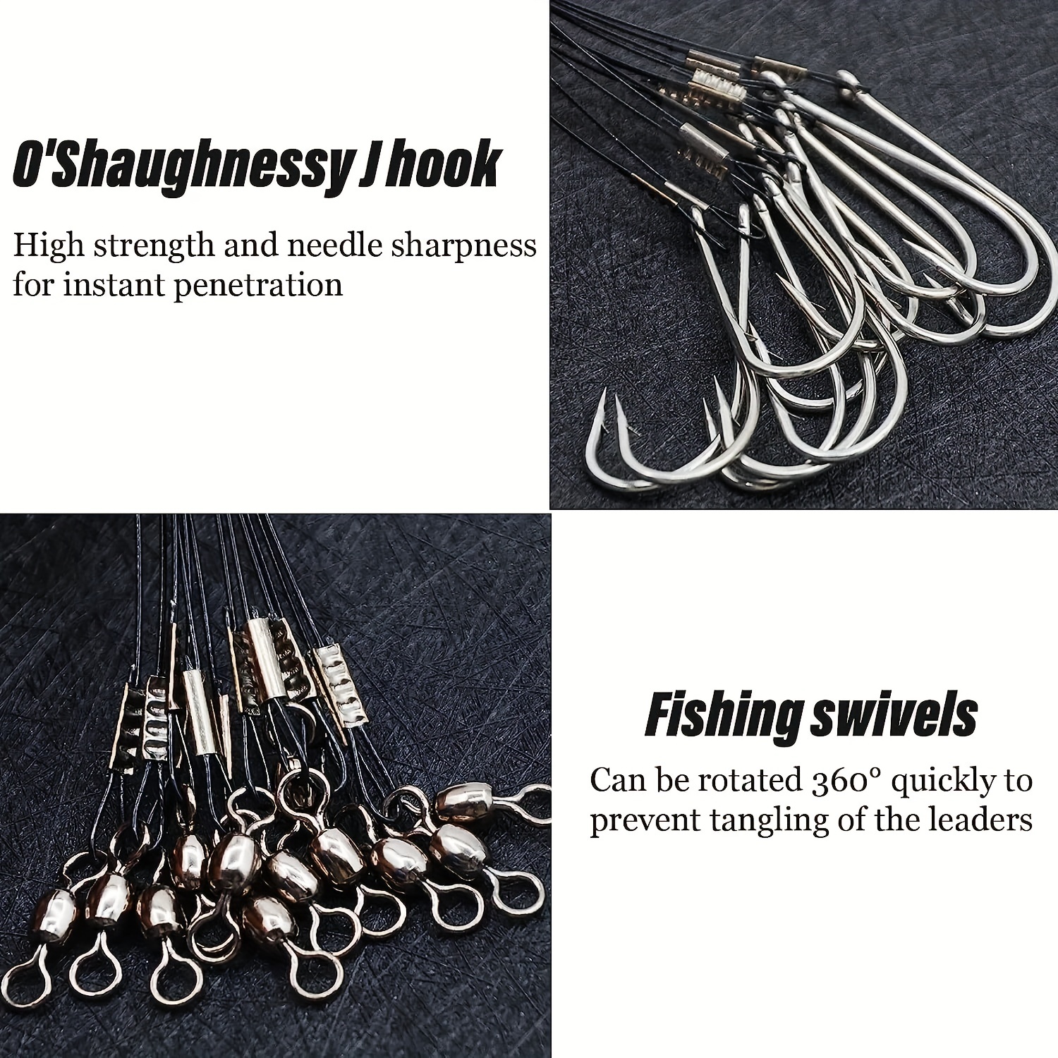 24pcs Fishing Hook Rigs, Steel * Long Shank Hook For Surf Fishing, Black  Leader Wire Forged Hook For Freshwater Saltwater