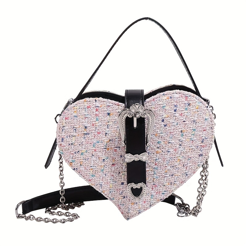 Girls Novelty Heart-Shaped Purse Chain Purse Zipper Closure Tote Handbag  Shoulder Crossbody Bags Travel Wallet (Blue)