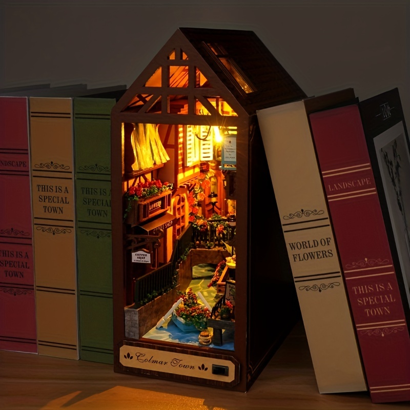 1pc, DIY Book Nook Miniature Kit, DIY Dollhouse Booknook Bookshelf Insert  Decor Alley, DIY Miniature Houses Kit With Furniture And LED Light, Creative