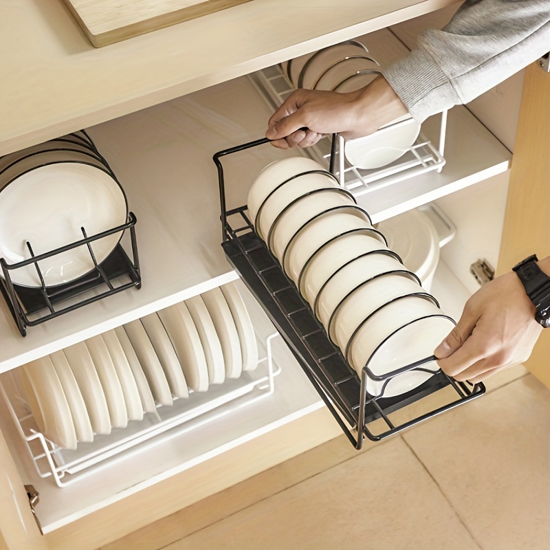 1pc Dish Rack, Single-layer Bowl Chopsticks Plate Storage Box, Built-in  Shelf For Kitchen Cabinet, Household Draining Rack, Divided Flatware  Organizer