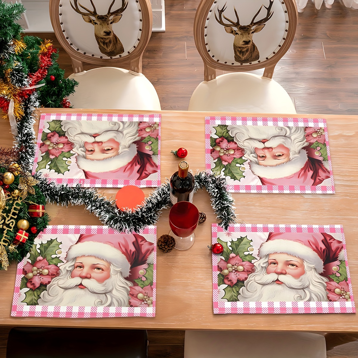 Christmas Theme Linen Placemats, Santa Claus Castle Pattern Printed Table  Mat, Kitchen Decorative Table Pad, Christmas Decor, Dining Table Decor,  Kitchen Supplies, Home Decoration, Gift - Temu