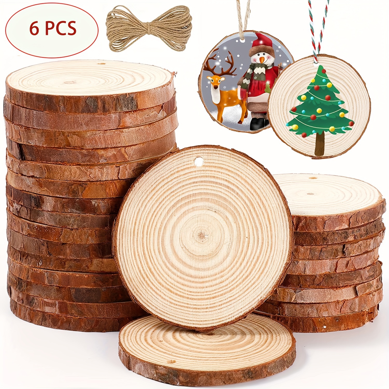 Round Christmas Wooden Ornaments With Hole, Predrilled Natural Wood For  Crafts Centerpieces Diy Wooden Christmas Ornaments Hanging Decor - Temu